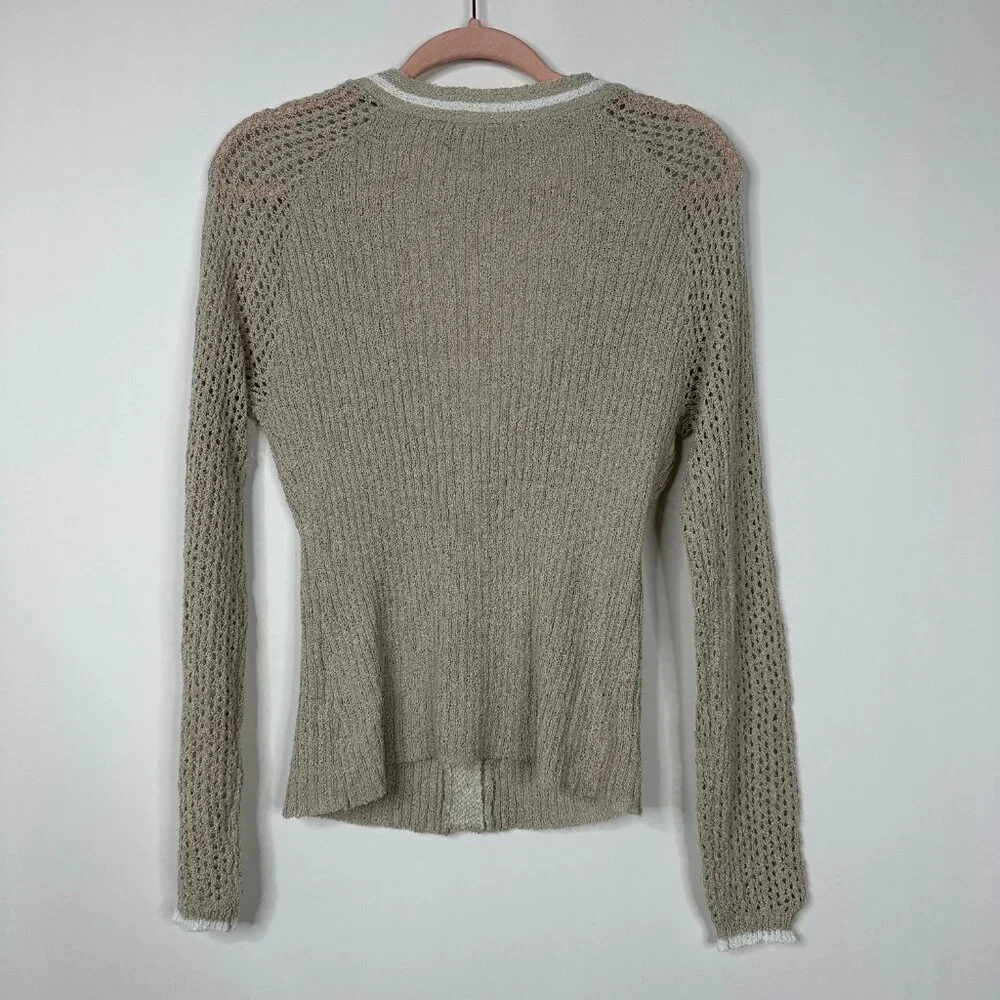 2/$24 Red Haute Pointelle V-Neck Cardigan Long Sleeve Tan with White #A0282 TRB2 - Picture 5 of 8